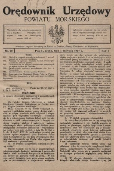 Orędownik Urzędowy Powiatu Morskiego. 1927, nr 22