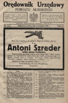 Orędownik Urzędowy Powiatu Morskiego. 1928, nr 16