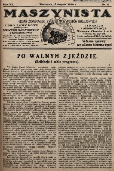 Maszynista : organ Zawodowego Związku Maszynistów Kolejowych : pismo zawodowe poświęcone sprawom maszynistów i kolejnictwu. 1926, nr 16