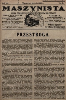 Maszynista : organ Zawodowego Związku Maszynistów Kolejowych : pismo zawodowe poświęcone sprawom maszynistów i kolejnictwu. 1926, nr 21