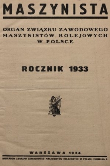 Maszynista : organ Związku Zaw. Maszynistów Kolejowych. 1933, skorowidz na rok 1933