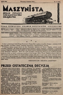 Maszynista : organ Związku Zaw. Maszynistów Kolejowych. 1936, nr 11