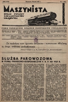 Maszynista : organ Związku Zaw. Maszynistów Kolejowych. 1937, nr 1