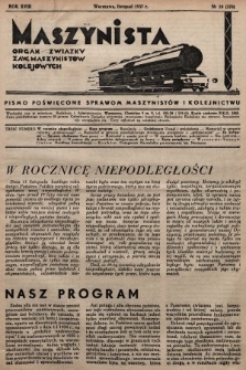 Maszynista : organ Związku Zaw. Maszynistów Kolejowych. 1937, nr 10