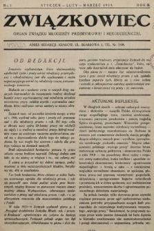Związkowiec : organ Związku Młodzieży Przemysłowej i Rękodzielniczej. 1929, nr 1
