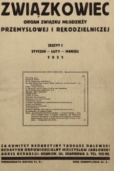 Związkowiec : organ Związku Młodzieży Przemysłowej i Rękodzielniczej. 1931, nr 1
