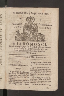 Wiadomości, Warszawskie Extraordynaryine Tygodniowe. 1763, nr 5