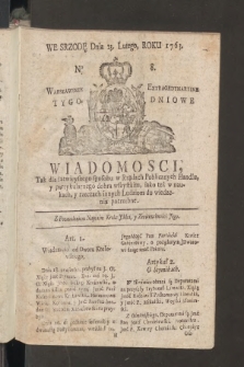 Wiadomości, Warszawskie Extraordynaryine Tygodniowe. 1763, nr 8