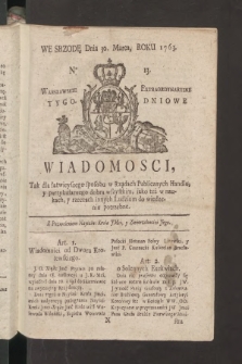 Wiadomości, Warszawskie Extraordynaryine Tygodniowe. 1763, nr 13