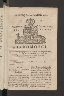 Wiadomości, Warszawskie Extraordynaryine Tygodniowe. 1763, nr 18