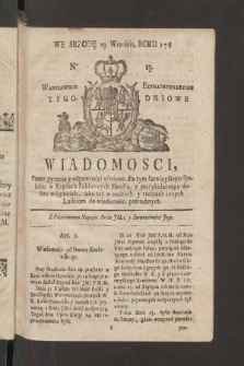 Wiadomości, Warszawskie Extraordynaryine Tygodniowe. 1763, nr 23