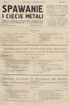 Spawanie i Cięcie Metali : organ Związku Polskiego Przemysłu Acetylenowego i Tlenowego. 1928, nr 3