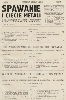 Spawanie i Cięcie Metali : organ Związku Polskiego Przemysłu Acetylenowego i Tlenowego. 1928, nr 5