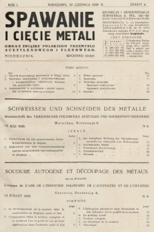 Spawanie i Cięcie Metali : organ Związku Polskiego Przemysłu Acetylenowego i Tlenowego. 1928, nr 6