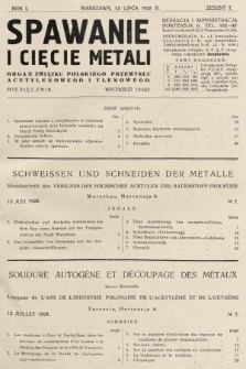 Spawanie i Cięcie Metali : organ Związku Polskiego Przemysłu Acetylenowego i Tlenowego. 1928, nr 7