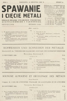 Spawanie i Cięcie Metali : organ Związku Polskiego Przemysłu Acetylenowego i Tlenowego. 1928, nr 9