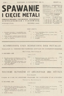 Spawanie i Cięcie Metali : organ Związku Polskiego Przemysłu Acetylenowego i Tlenowego. 1928, nr 10