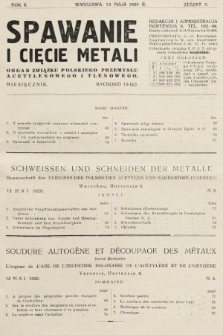 Spawanie i Cięcie Metali : organ Związku Polskiego Przemysłu Acetylenowego i Tlenowego. 1929, nr 5