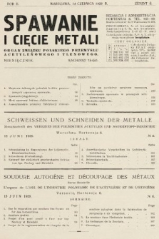 Spawanie i Cięcie Metali : organ Związku Polskiego Przemysłu Acetylenowego i Tlenowego. 1929, nr 6