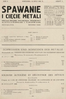 Spawanie i Cięcie Metali : organ Związku Polskiego Przemysłu Acetylenowego i Tlenowego. 1929, nr 7