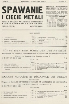 Spawanie i Cięcie Metali : organ Związku Polskiego Przemysłu Acetylenowego i Tlenowego. 1929, nr 9