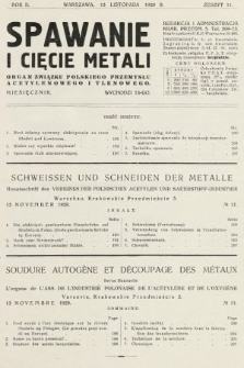 Spawanie i Cięcie Metali : organ Związku Polskiego Przemysłu Acetylenowego i Tlenowego. 1929, nr 11