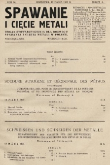 Spawanie i Cięcie Metali : organ Stowarzyszenia dla rozwoju spawania i cięcia metali w Polsce. 1931, nr 3