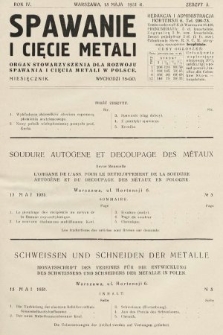 Spawanie i Cięcie Metali : organ Stowarzyszenia dla rozwoju spawania i cięcia metali w Polsce. 1931, nr 5