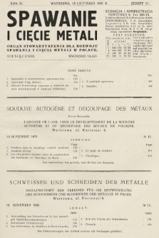 Spawanie i Cięcie Metali : organ Stowarzyszenia dla rozwoju spawania i cięcia metali w Polsce. 1931, nr 11