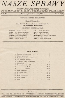 Nasze Sprawy : organ Związku Pracowników Powszechnego Zakładu Ubezpieczeń Wzajemnych. 1935, nr 4-5