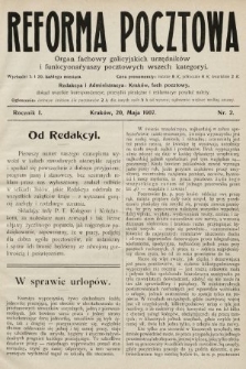 Reforma Pocztowa : organ fachowy galicyjskich urzędników i funkcyonaryuszy pocztowych wszech kategoryi. 1907, nr 2