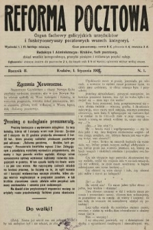 Reforma Pocztowa : organ fachowy galicyjskich urzędników i funkcyonaryuszy pocztowych wszech kategoryi. 1908, nr 1