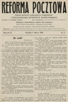 Reforma Pocztowa : organ fachowy galicyjskich urzędników i funkcyonaryuszy pocztowych wszech kategoryi. 1908, nr 5