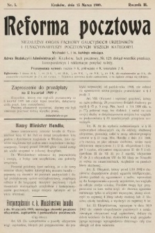 Reforma Pocztowa : niezależny organ fachowy galicyjskich urzędników i funkcyonariuszy pocztowych wszech kategoryi. 1909, nr 5