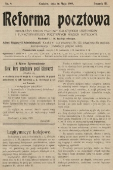 Reforma Pocztowa : niezależny organ fachowy galicyjskich urzędników i funkcyonariuszy pocztowych wszech kategoryi. 1909, nr 9