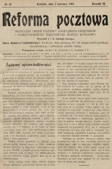 Reforma Pocztowa : niezależny organ fachowy galicyjskich urzędników i funkcyonariuszy pocztowych wszech kategoryi. 1909, nr 10