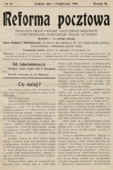 Reforma Pocztowa : niezależny organ fachowy galicyjskich urzędników i funkcyonariuszy pocztowych wszech kategoryi. 1909, nr 18
