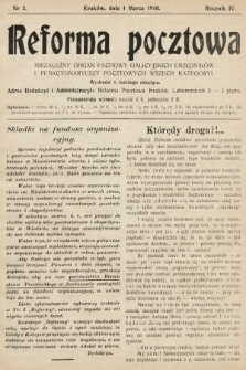 Reforma Pocztowa : niezależny organ fachowy galicyjskich urzędników i funkcyonariuszy pocztowych wszech kategoryi. 1910, nr 3
