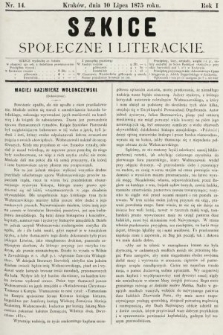 Szkice Społeczne i Literackie : pismo tygodniowe. 1875, nr 14