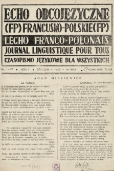 Echo Obcojęzyczne : czasopismo językowe dla wszystkich = L'Écho Franco-Polonais : journal linguistique pour tous. 1935, nr 1 FP