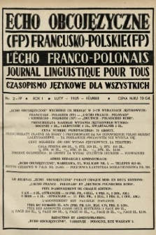 Echo Obcojęzyczne : czasopismo językowe dla wszystkich = L'Écho Franco-Polonais : journal linguistique pour tous. 1935, nr 2 FP