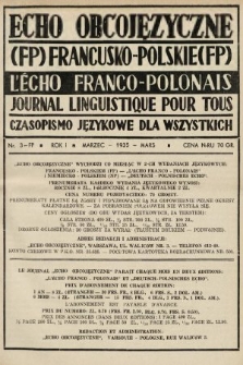 Echo Obcojęzyczne : czasopismo językowe dla wszystkich = L'Écho Franco-Polonais : journal linguistique pour tous. 1935, nr 3 FP