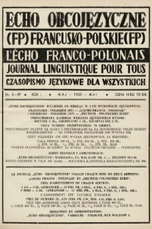 Echo Obcojęzyczne : czasopismo językowe dla wszystkich = L'Écho Franco-Polonais : journal linguistique pour tous. 1935, nr 5 FP