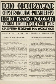 Echo Obcojęzyczne : czasopismo językowe dla wszystkich = L'Écho Franco-Polonais : journal linguistique pour tous. 1935, nr 6 FP