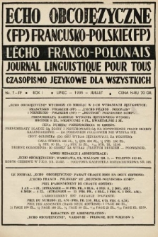 Echo Obcojęzyczne : czasopismo językowe dla wszystkich = L'Écho Franco-Polonais : journal linguistique pour tous. 1935, nr 7 FP