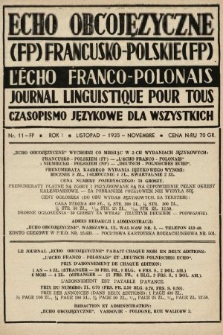 Echo Obcojęzyczne : czasopismo językowe dla wszystkich = L'Écho Franco-Polonais : journal linguistique pour tous. 1935, nr 11 FP