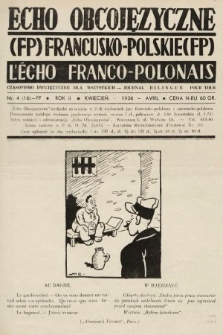 Echo Obcojęzyczne : czasopismo językowe dla wszystkich = L'Écho Franco-Polonais : journal linguistique pour tous. 1936, nr 4 FP
