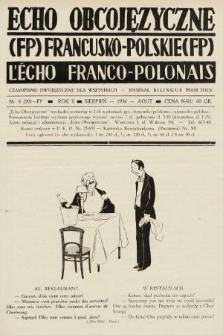 Echo Obcojęzyczne : czasopismo językowe dla wszystkich = L'Écho Franco-Polonais : journal linguistique pour tous. 1936, nr 8 FP