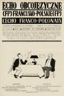 Echo Obcojęzyczne : czasopismo językowe dla wszystkich = L'Écho Franco-Polonais : journal linguistique pour tous. 1936, nr 9 FP