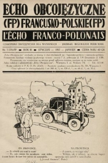 Echo Obcojęzyczne : czasopismo językowe dla wszystkich = L'Écho Franco-Polonais : journal linguistique pour tous. 1937, nr 1 FP